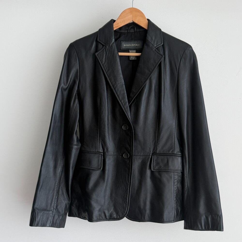 Banana Republic Black Leather Blazer Jacket